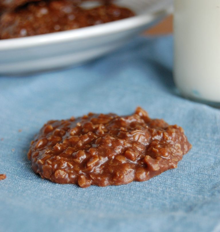 chocolate cookie on blue napkin