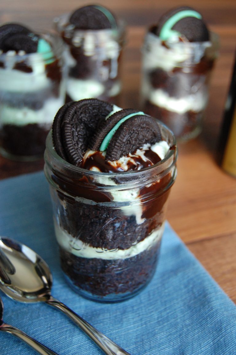 cake and ice cream in a mason jar with oreo cookies