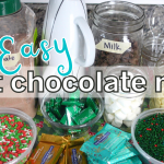 hot chocolate bar with mix, red and green sprinkles, chocolate