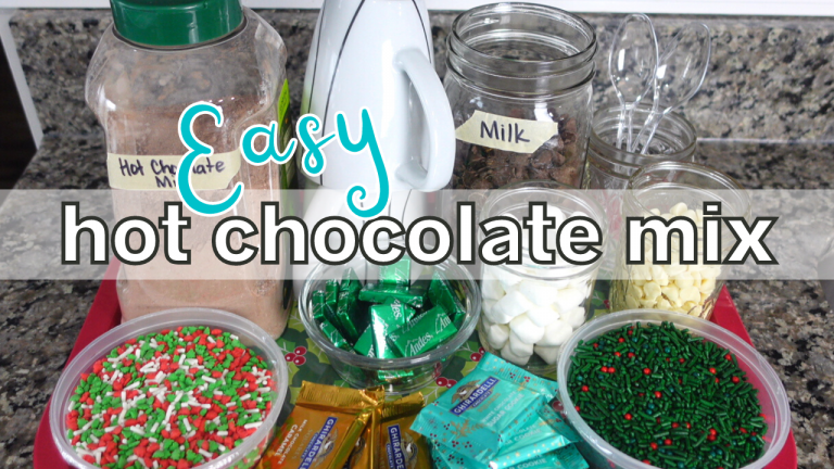 hot chocolate bar with mix, red and green sprinkles, chocolate