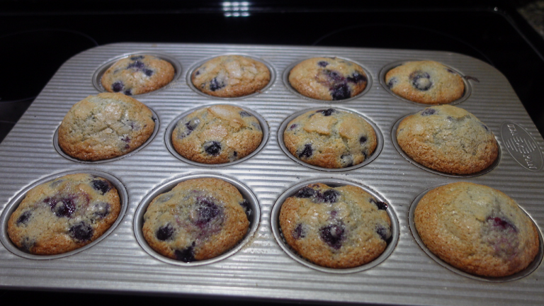 blueberry muffins in a pan